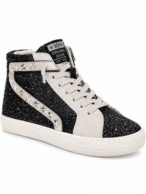 Vintage Havana Bianca Black Glitter Star Studded High Top Sneakers Size 8.5